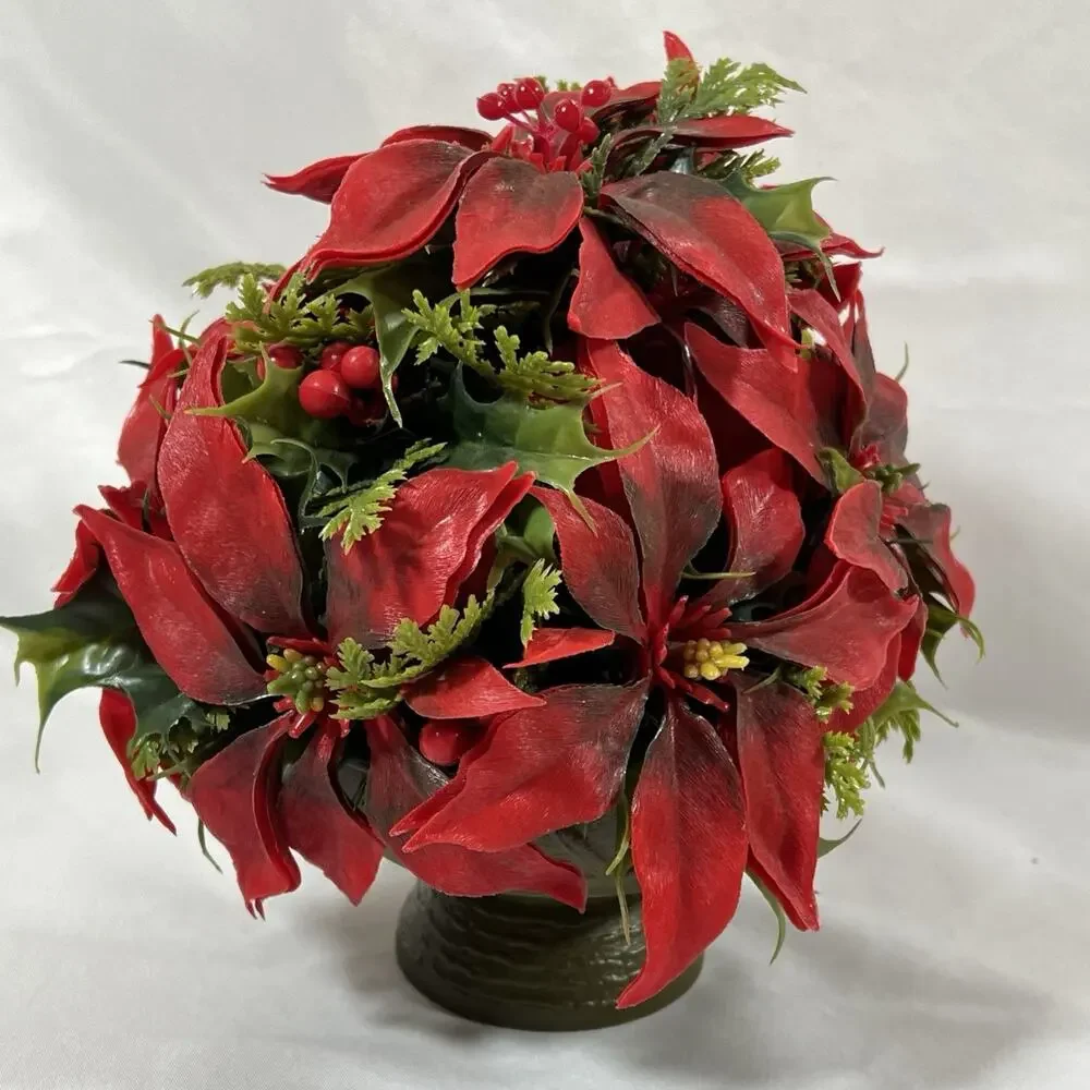 Vintage MCM Christmas Centerpiece Poinsettia Mid Century Kitsch Plastic Floral
